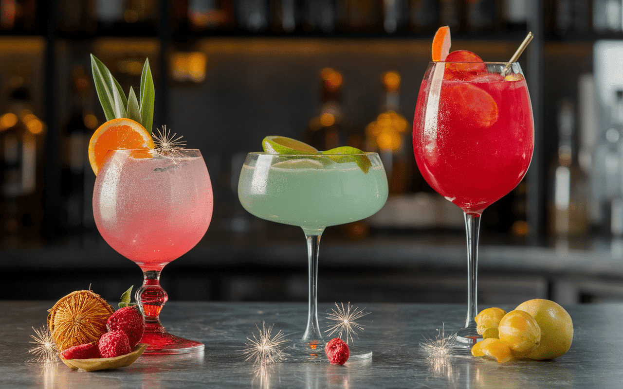 Cocktails vodka classiques, verres décorés