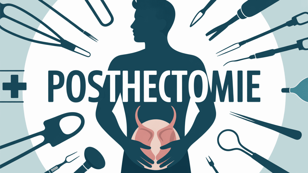 Illustration posthectomie silhouette et instruments