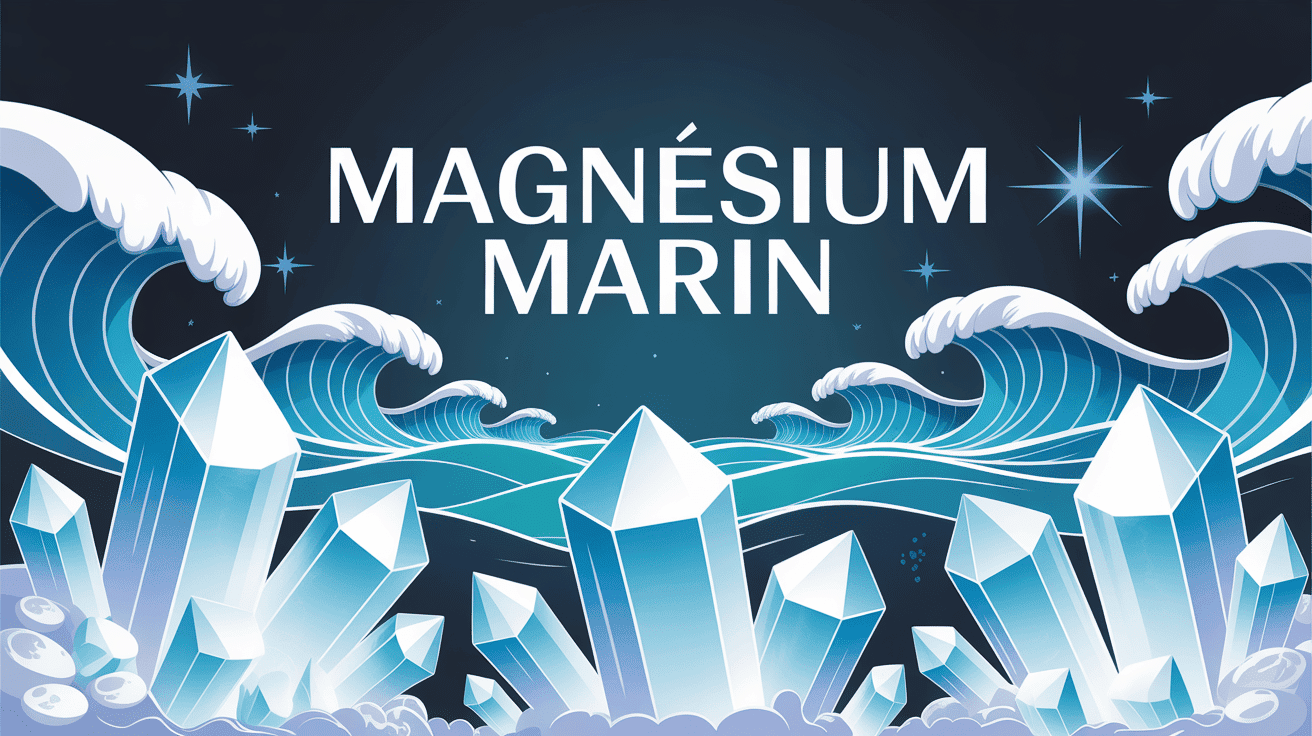 Cristaux de magnésium marin devant des vagues océaniques