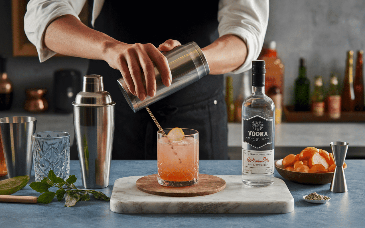 Préparation de cocktail vodka avec shaker