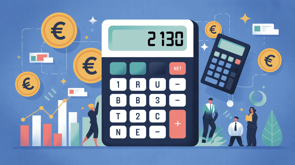 Calculateur de salaire 2130 brut en net avec symboles financiers