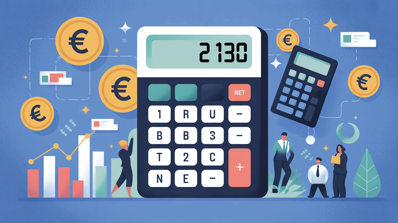 Calculateur de salaire 2130 brut en net avec symboles financiers