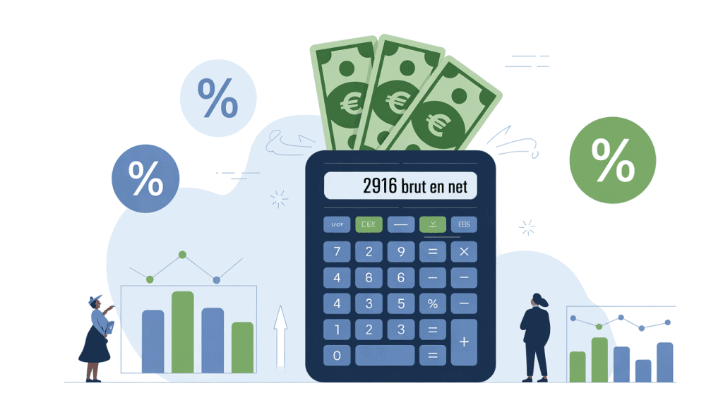 Illustration moderne calculatrice géante avec euros et pourcentage