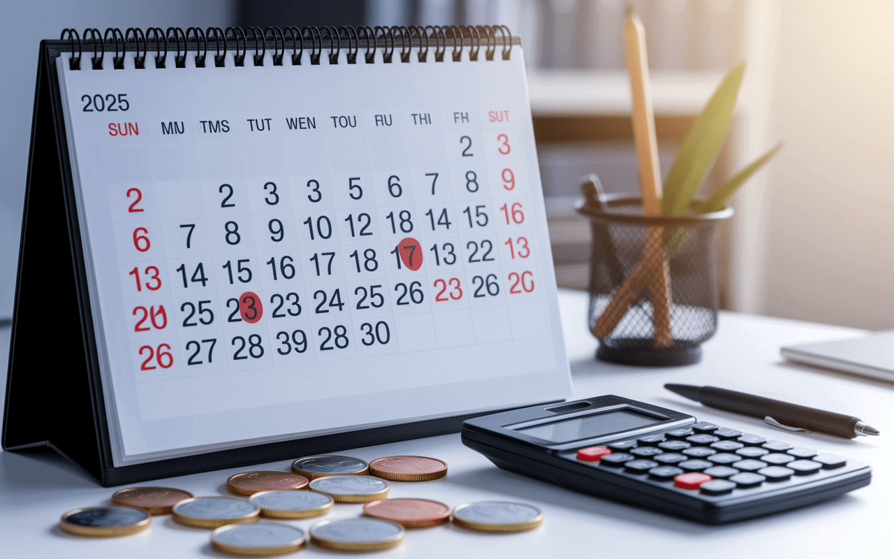 Grand calendrier mural date paye prof 2025