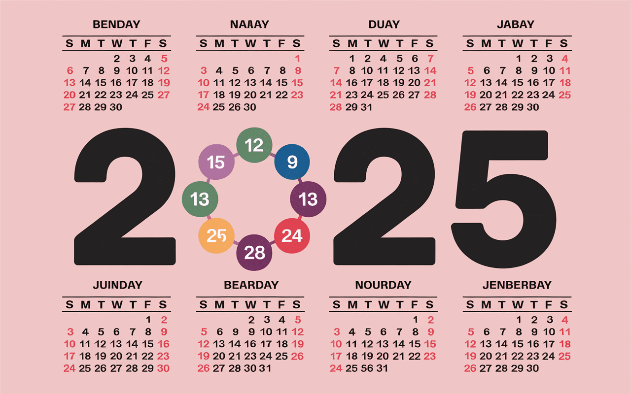 Calendrier mural 2025 avec dates clés TVA