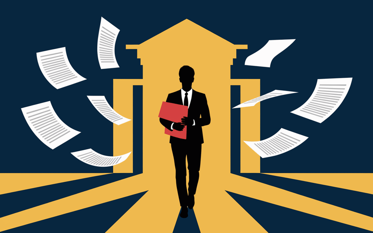 Silhouette huissier avec balance et dossier