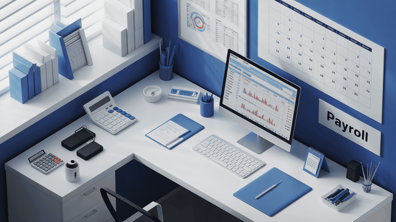 ordinateur affichant payroll et tableaux financiers