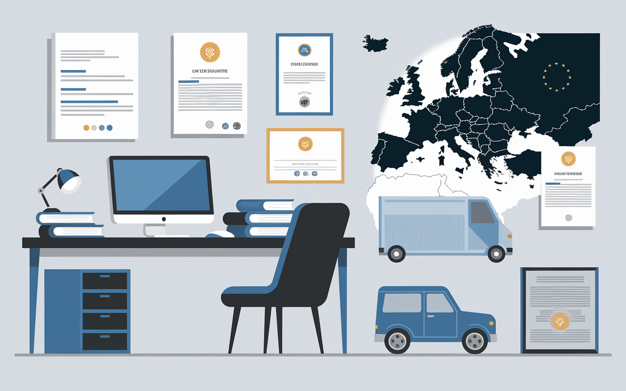 Bureau moderne avec documents et certificats pour export