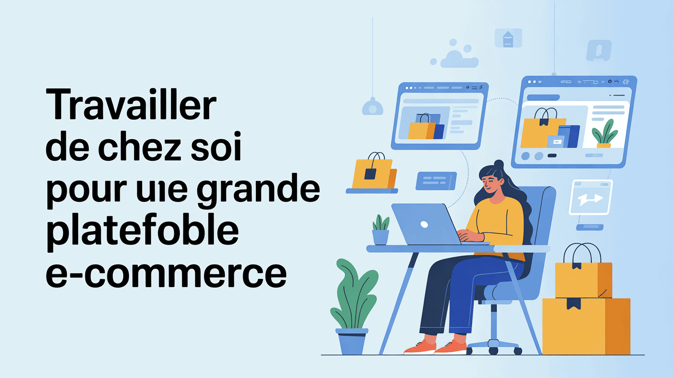 Personne travaillant sur ordinateur avec éléments e-commerce