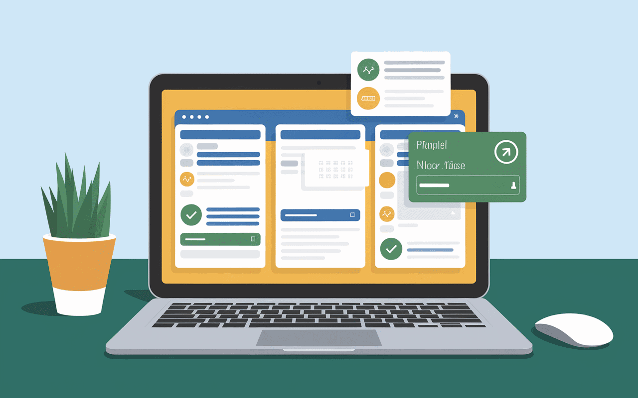 Tableau de bord administratif sur ordinateur avec validations