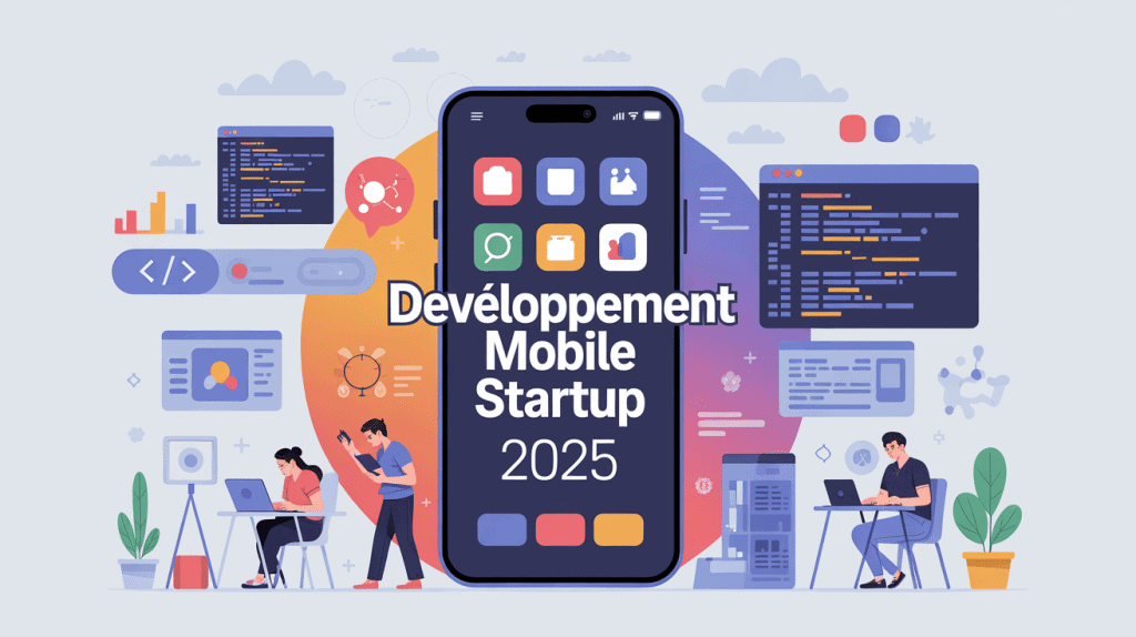 illustration développement mobile startup smartphone code