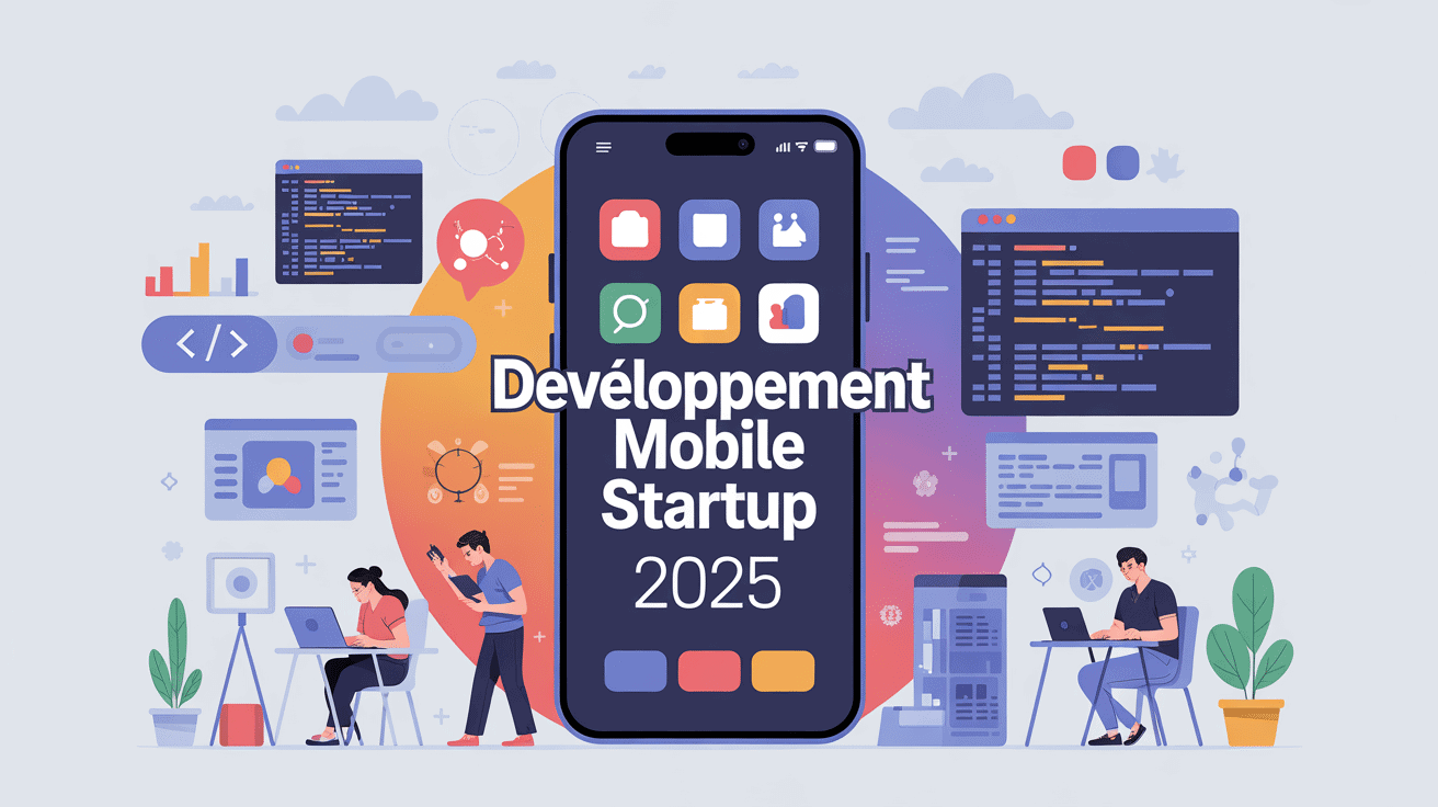 illustration développement mobile startup smartphone code