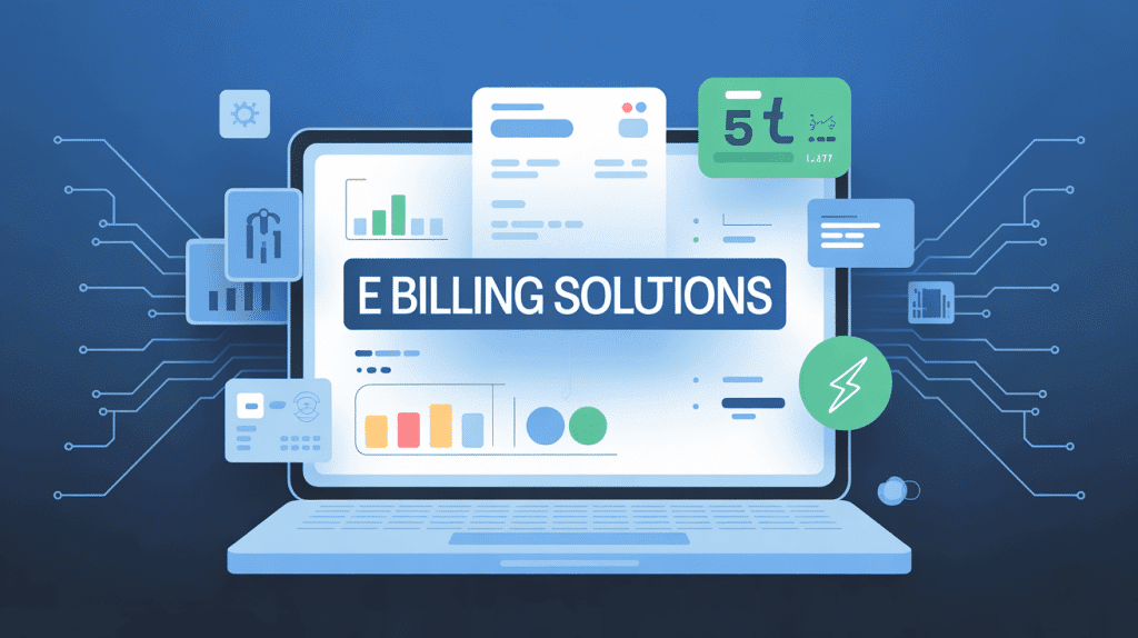Interface e billing solutions sur écran avec graphiques financiers