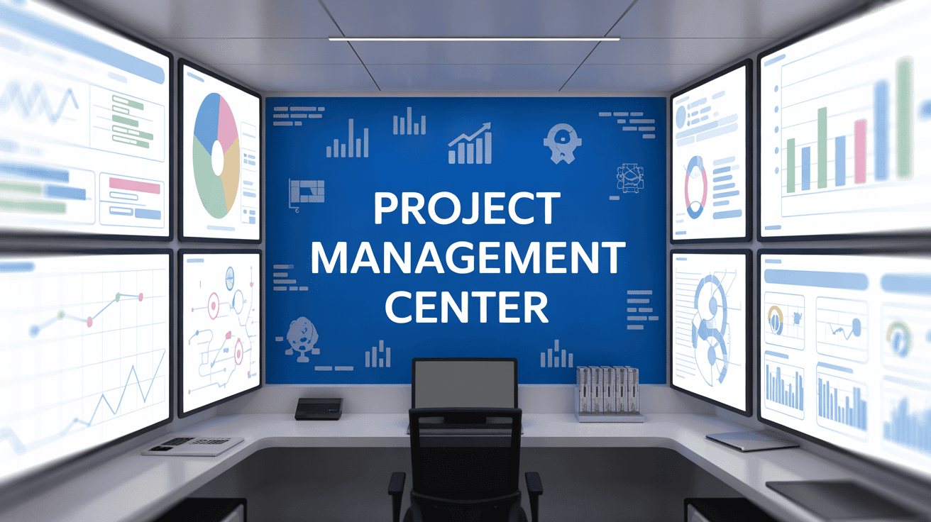 project management center avec tableaux de bord et titres