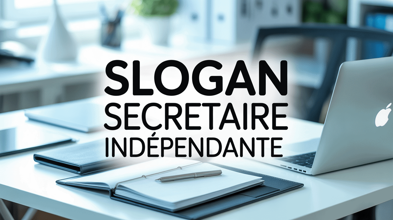 Bureau professionnel avec slogan secrétaire indépendante, ordinateur et documents
