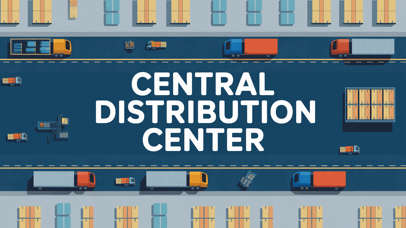 Vue centrale distribution center moderne avec quais et camions