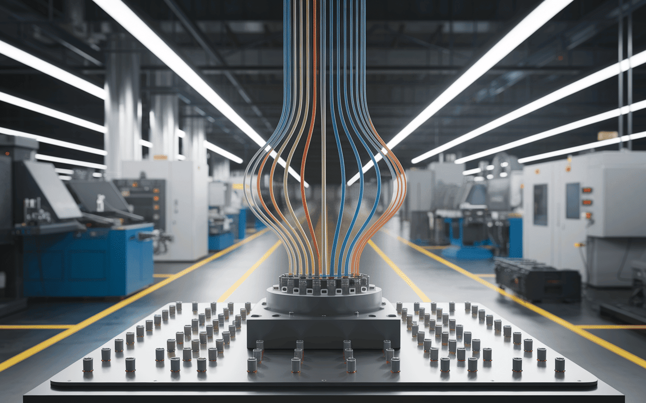 Scène industrielle hub harnes faisceaux câbles