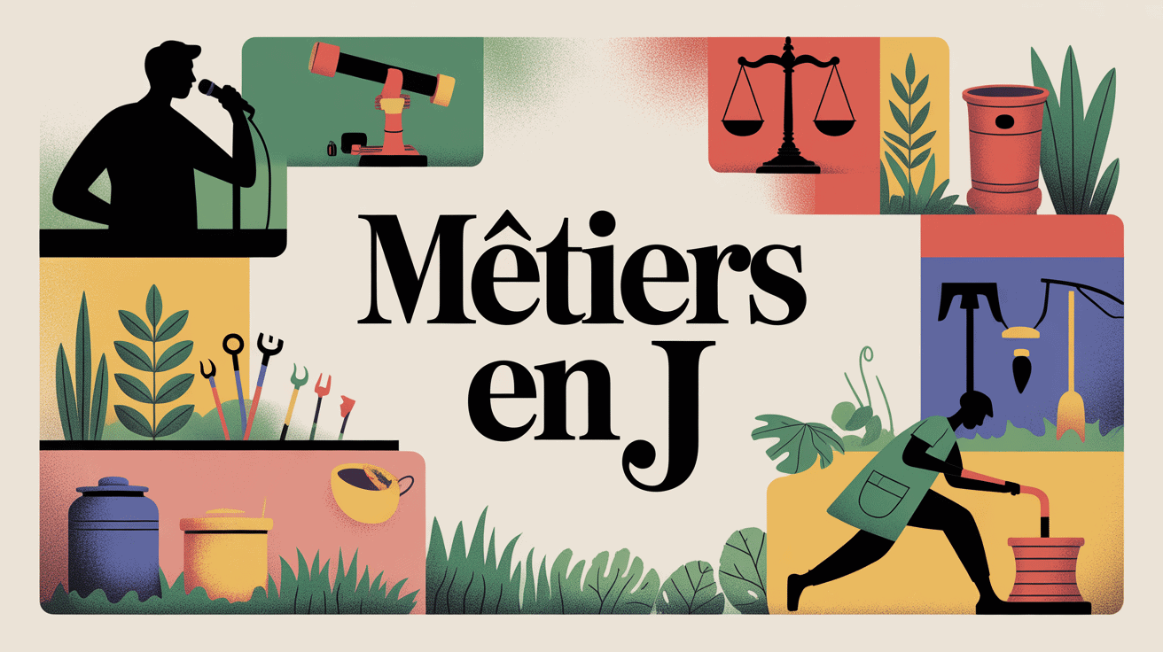 Illustration mosaïque metier en j journalist juge jardinier
