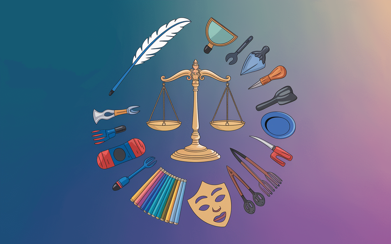 Panorama coloré metier en j justice jardinage artisanat