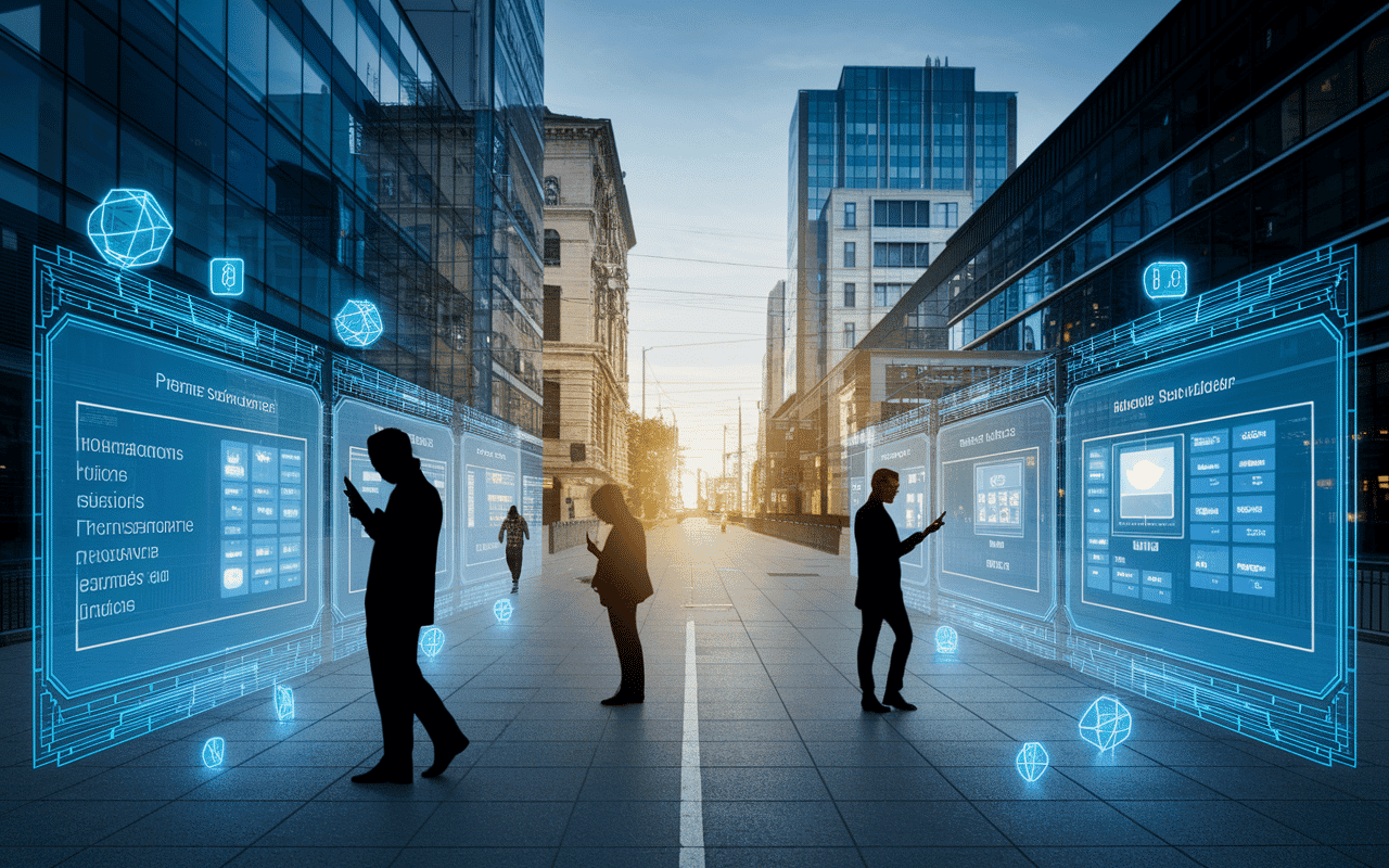 Personnes utilisant urban web services en ville