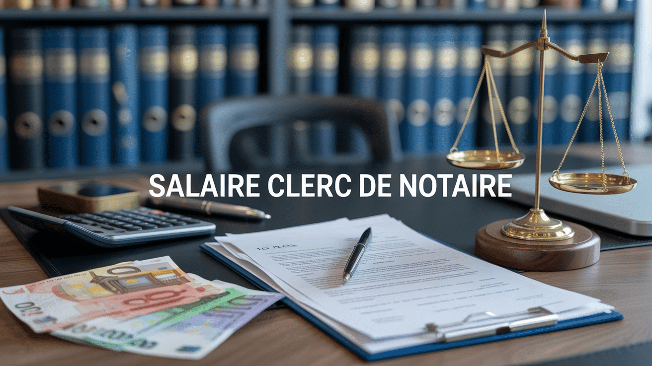bureau professionnel avec documents et euros clerc de notaire salaire