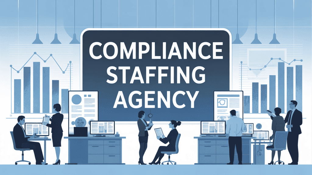 Illustration compliance staffing agency professionnels analyse réglementation