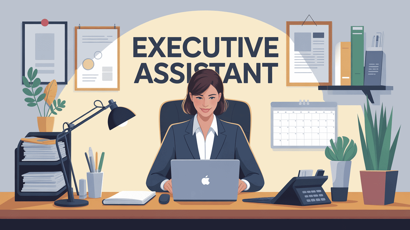 executive assistant job description silhouette femme bureau laptop