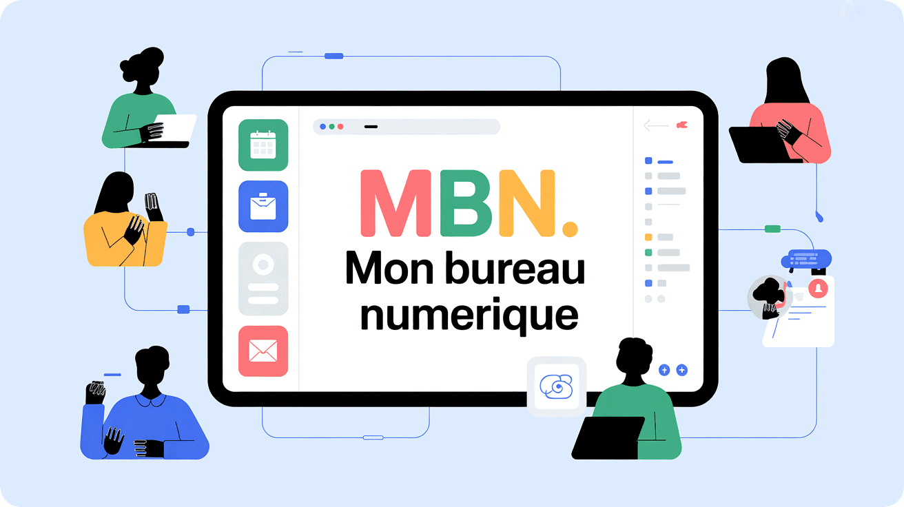Interface mbn mon bureau numérique sur écran avec élèves, parents, enseignants