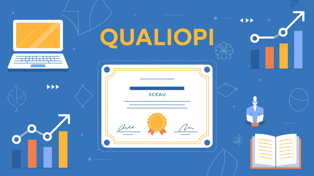 Qualiopi c'est quoi : image certificat officiel et icônes formation