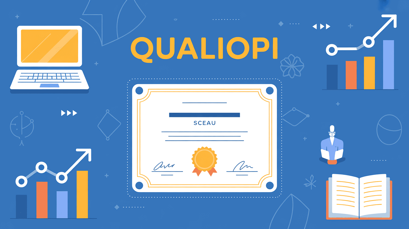 Qualiopi c'est quoi : image certificat officiel et icônes formation