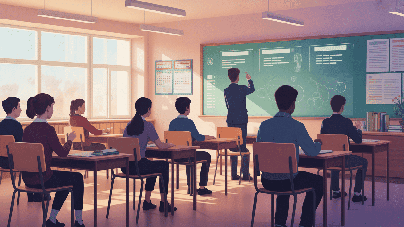 Etudiants et tableau interactif sur le syllabus