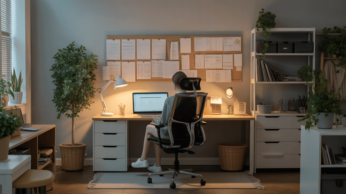 Espace organisé travailler de chez soi vue latérale