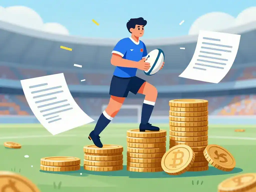 illustration rugby louis bielle-biarrey sur piles de pièces illustrant son salaire
