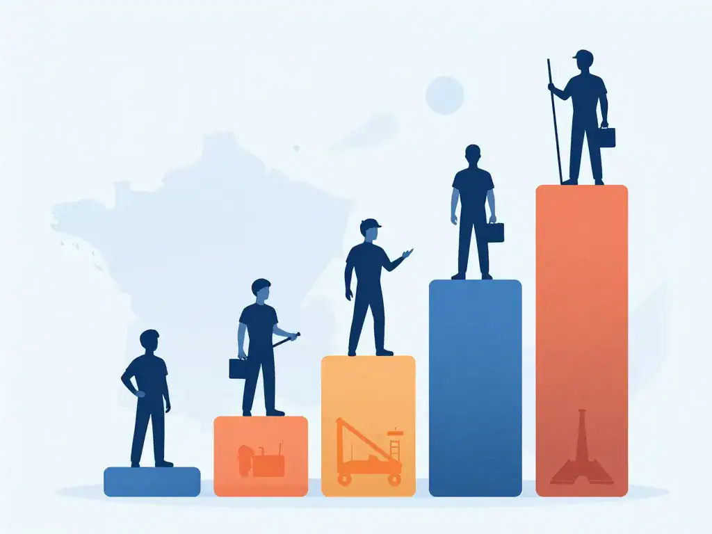 Graphique maçon salaire, niveaux débutant, confirmé, chef équipe