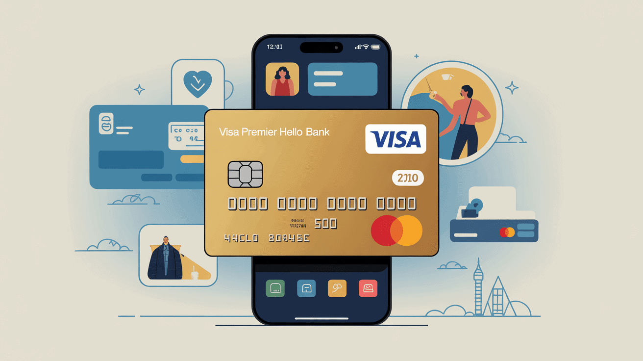 Visa Premier Hello bank carte premium illustration professionnelle