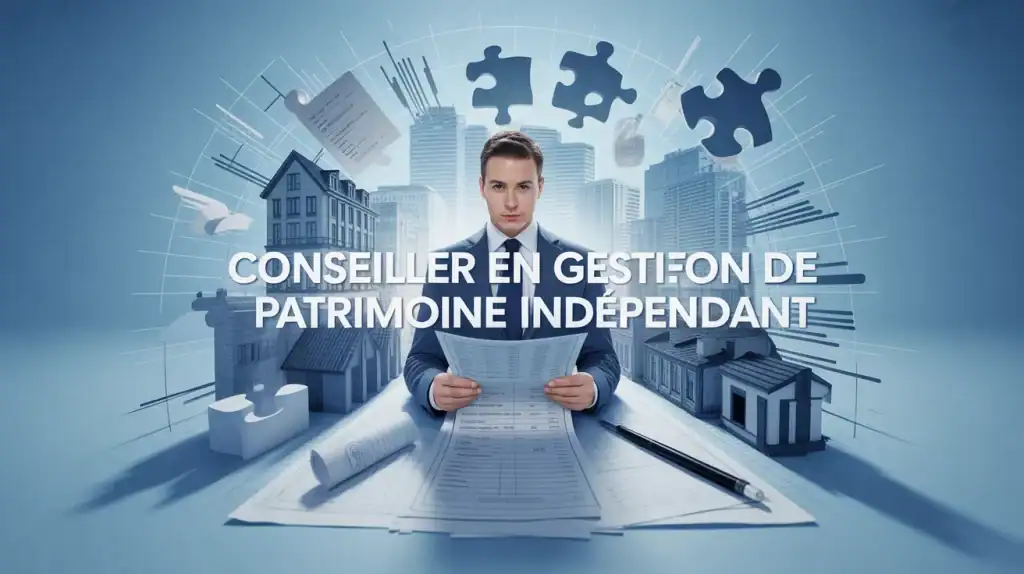 Illustration conseiller en gestion de patrimoine indépendant avec documents et graphiques