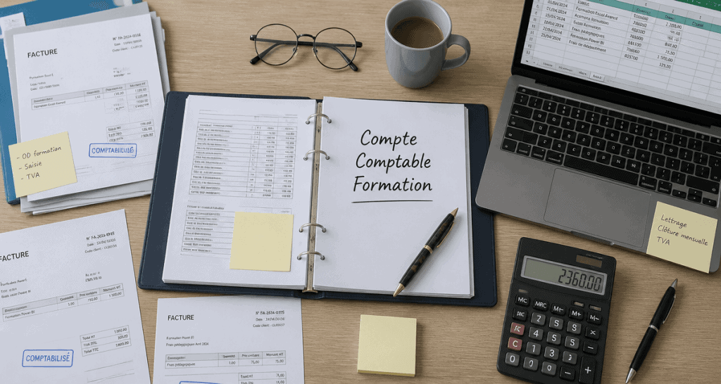 Bureau avec classeur compte comptable formation et factures
