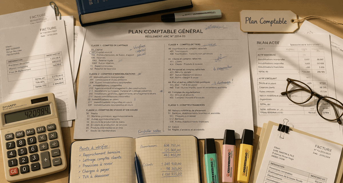 Plan comptable général et outils de compte comptable sur bureau