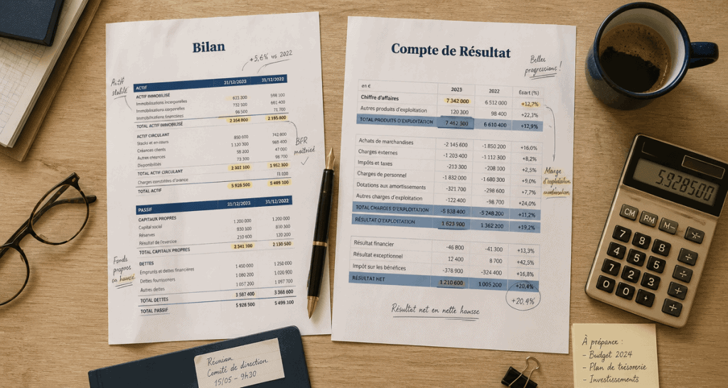compte de résultat et bilan sur bureau