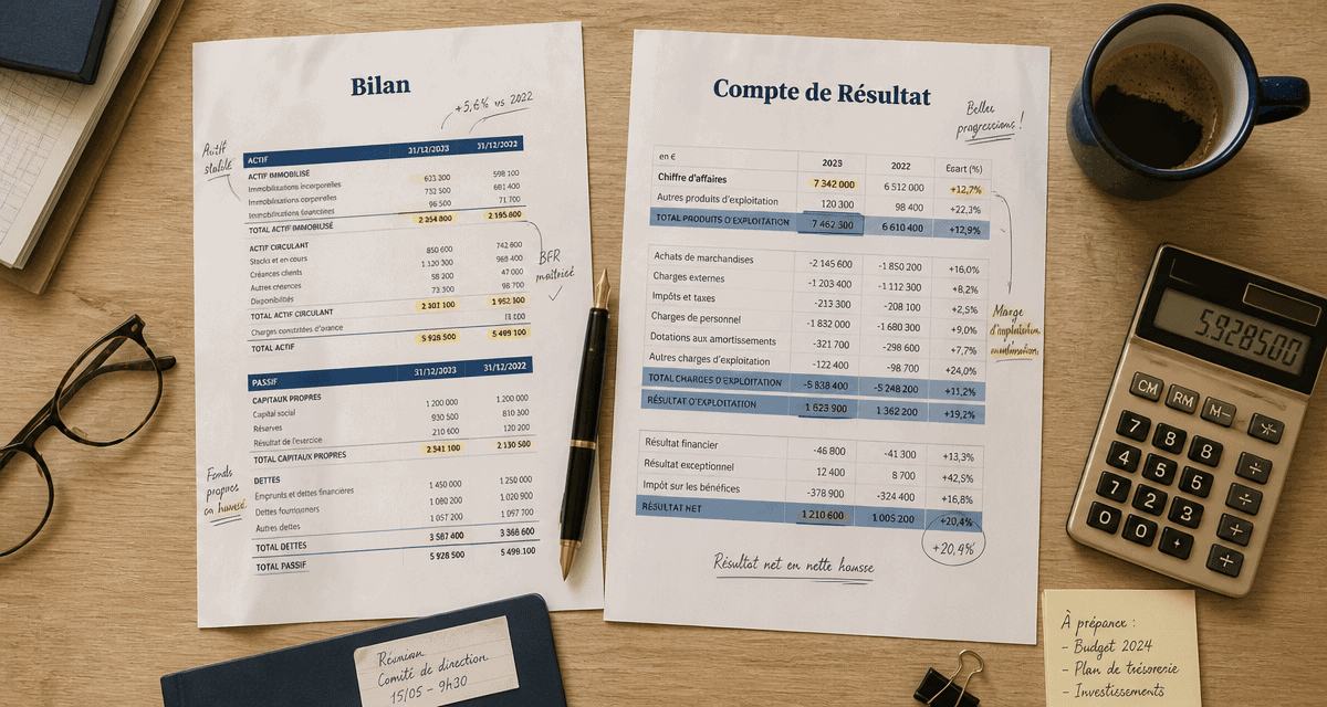 compte de résultat et bilan sur bureau