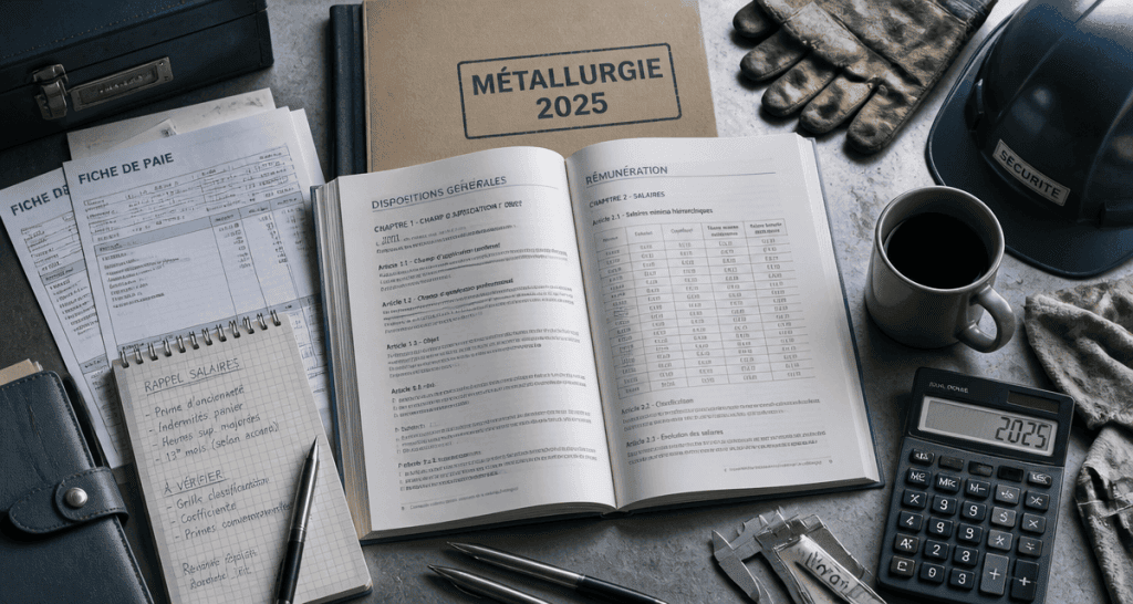 Bureau avec convention collective métallurgie 2025, paie et SMH
