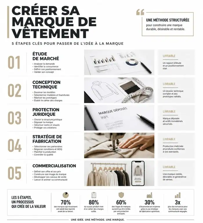 Infographie des étapes pour créer sa marque de vêtement