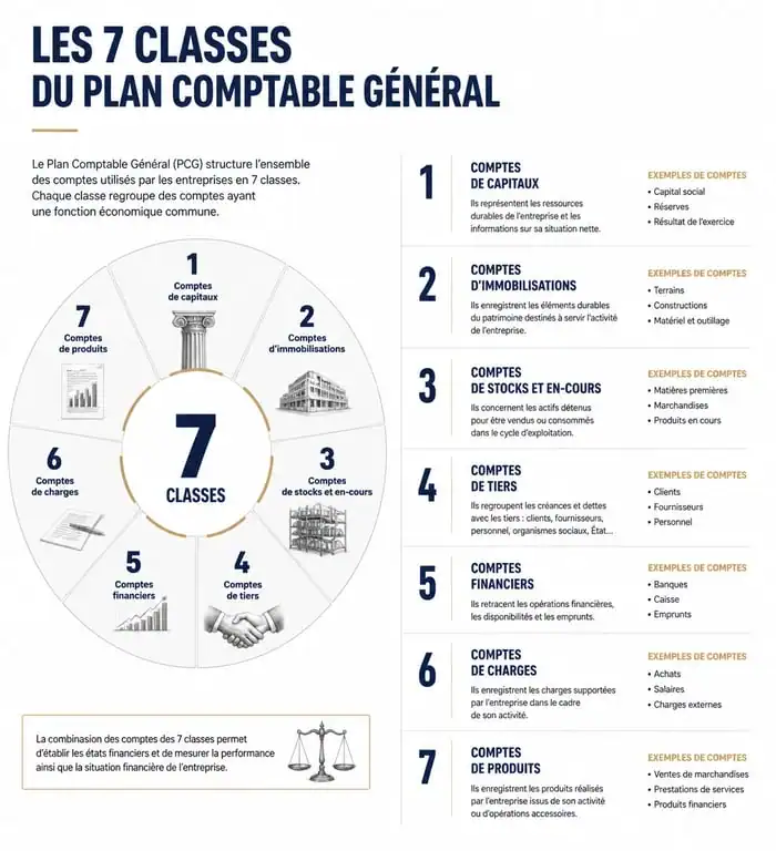 Structure des 7 classes du Plan Comptable Général PCG