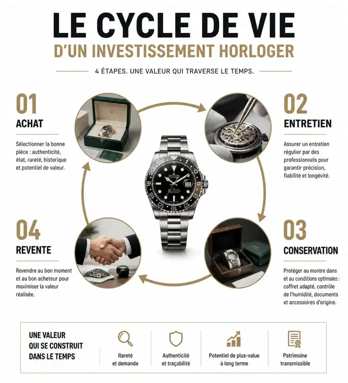 Infographie sur le cycle d'investissement dans une montre de luxe