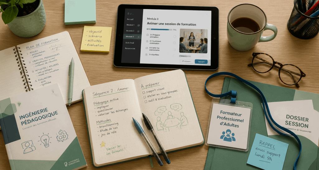 formation formateur adulte bureau flat-lay