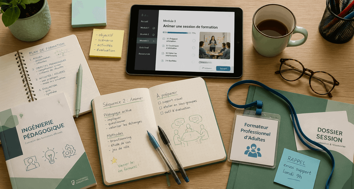 formation formateur adulte bureau flat-lay