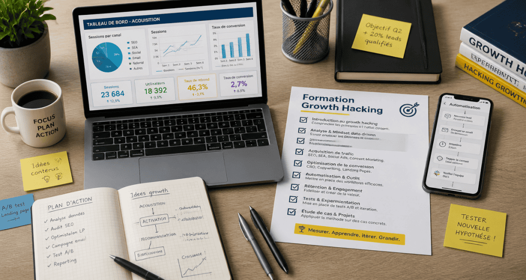 formation growth hacking sur bureau moderne
