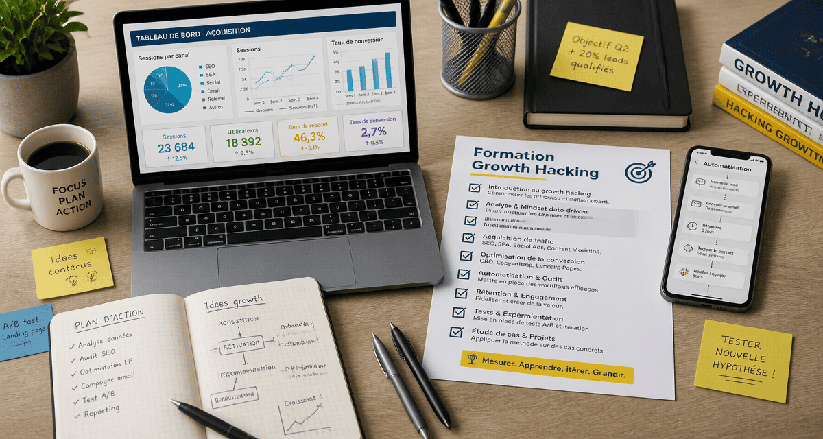 formation growth hacking sur bureau moderne