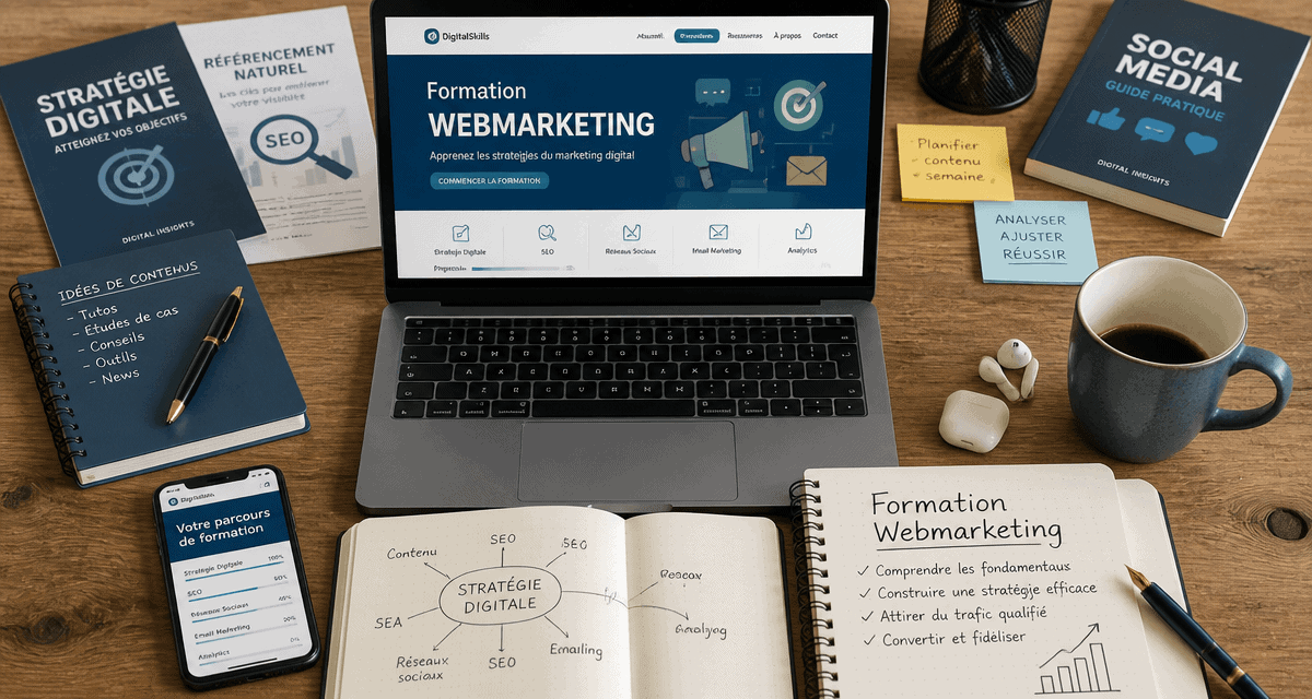 Bureau avec ordinateur et formation webmarketing