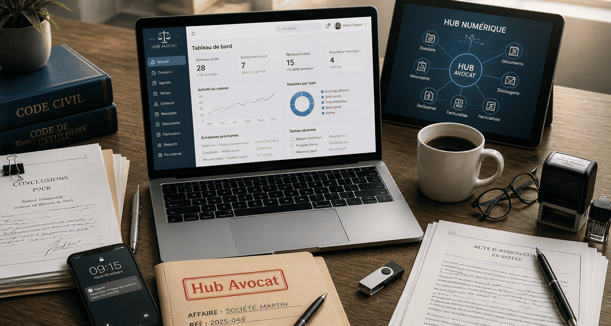 hub avocat tableau de bord sur bureau